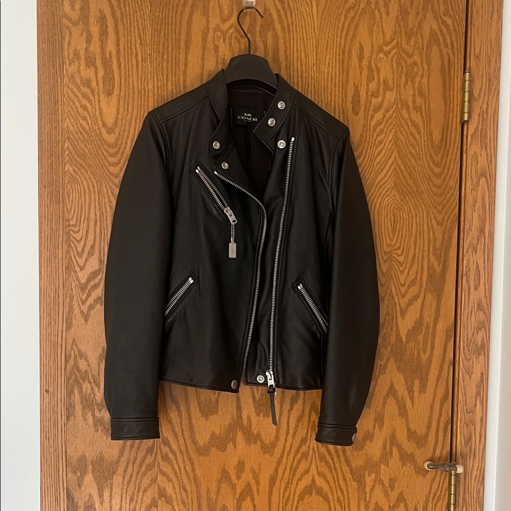 Coach Black Leather Jacket with Silver Accents